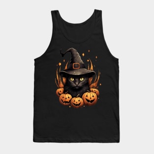 Black halloween cat with pumpkins Tank Top